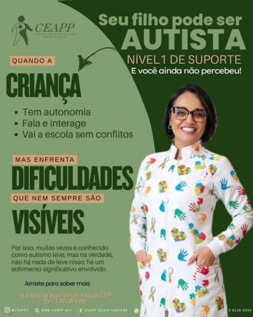 Você pode estar convivendo com sinais, mas ainda não percebeu…

Sabia que seu filho pode ser autista nível 1 de suporte e isso passar despercebido por muito tempo?

Muitas crianças falam, aprendem, tiram boas notas e interagem.
Para quem olha de fora, parece que está tudo dentro do esperado.

Mas por dentro… podem existir sinais silenciosos:

🧠 Cansaço extremo depois da escola
💭 Ansiedade constante para lidar com situações sociais
🔊 Sensibilidade intensa a barulho, toque ou mudanças
😔 Sofrimento social que ninguém percebe

E então surgem os rótulos injustos:
“É birra.”
“É falta de limite.”
“É frescura.”

Mas não é.

Pode ser Transtorno do Espectro Autista (TEA) nível 1, quando a criança aprende a mascarar as dificuldades para se adaptar.

Quando a família entende, desce do julgamento e sobe para o acolhimento, algo poderoso acontece:
✨ a intervenção correta começa
✨ o sofrimento diminui
✨ o desenvolvimento floresce

Acolhimento muda destinos.
Formação não rotula. Formação protege.

Se esse conteúdo fez sentido para você, compartilhe com famílias que podem estar precisando ouvir isso hoje.

💬 E me conta nos comentários:
Você já percebeu algum desses sinais em alguma criança ou adolescente?

🧠 Se precisar de avaliação neuropsicológica, procure nossa equipe.
Nós podemos ajudar.

#Autismo #TEA #Neurodesenvolvimento #AvaliaçãoNeuropsicológica #Neurodiversidade PsicologiaInfantil PaisEFilhos DesenvolvimentoInfantil CEAPPExplica