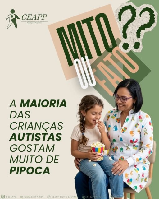 🍿 Por que tantas crianças autistas gostam de pipoca?

Não é só sobre “gostar”… é sobre sentir 🧠✨

A pipoca oferece algo que muitos cérebros no Transtorno do Espectro Autista buscam o tempo todo:
✔ previsibilidade
✔ textura organizada
✔ estímulo sensorial equilibrado

Cada mordida é:
🔊 som que se repete
🤏 textura leve e crocante
🧘 sensação que ajuda a regular emoções

👉 Em um mundo que muitas vezes é intenso demais… a pipoca vira um ponto de segurança.

E isso muda tudo.

💡 Entender isso é parar de julgar e começar a compreender.

🧩 No CEAPP, a gente acredita em uma coisa:
Você nunca desiste de você.
E a gente caminha junto nesse processo, com ciência, acolhimento e prática.

Se esse conteúdo fez sentido pra você, fica aqui com a gente 👇

🚀 Segue o CEAPP e vem aprender mais sobre desenvolvimento, comportamento e inclusão de forma clara e aplicável no dia a dia.

#Autismo #TEA #IntegraçãoSensorial #Neurociência #DesenvolvimentoInfantil Inclusão Psicologia EducaçãoInclusiva CEAPP